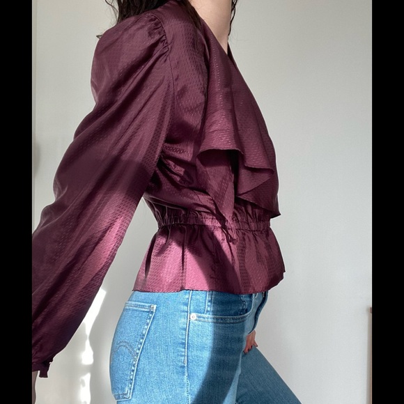 VINTAGE 80’s Halston soft convertible plum sheen day/night sexy blouse Size S-M - Picture 5 of 12